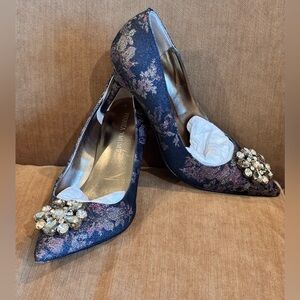 Ivanka Trump Black and Gold Floral Heels
